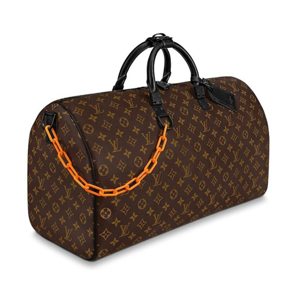 Louis Vuitton Keepall Bandouliere 50 Monogram Brown LV Orange Chain Weekend Bag - Picture 3 of 11
